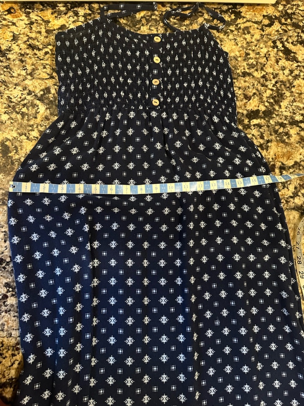 Navy Floral Smocked Maxi Dress with Buttons - Picture 6 of 7